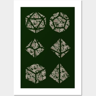Sage Green and Red Gradient Rose Vintage Pattern Silhouette Polyhedral Dice - Dungeons and Dragons Design Posters and Art